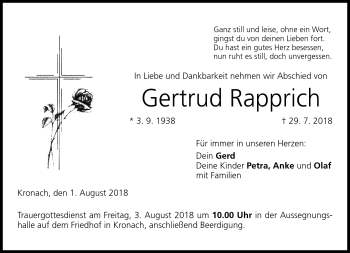 Traueranzeige von Gertrud Rapprich von Neue Presse Coburg