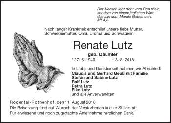 Traueranzeige von Rentate Lutz von Neue Presse Coburg