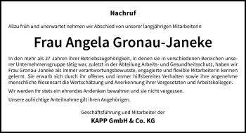 Traueranzeige von Angela Gronau-Janeke von Neue Presse Coburg