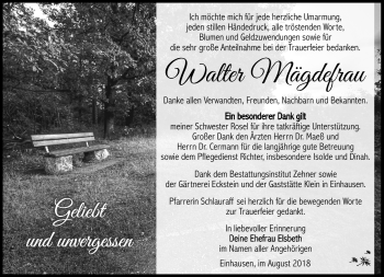 Traueranzeige von Walter Mägdefrau von Südthüringer Presse