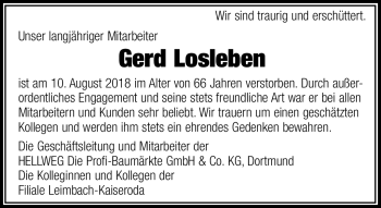 Traueranzeige von Gerd Losleben von Südthüringer Presse