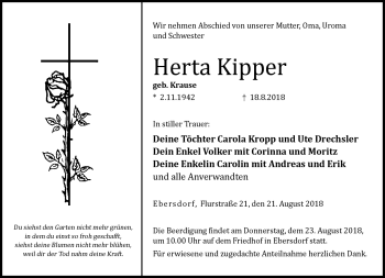 Traueranzeige von Herta Kipper von Neue Presse Coburg