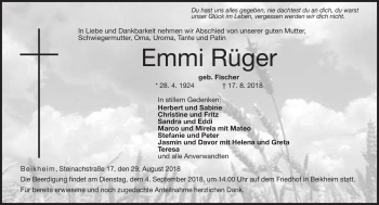 Traueranzeige von Emmi Rüger von Neue Presse Coburg