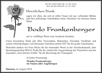 Traueranzeige von Bodo Frankenberger von Südthüringer Presse