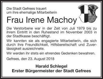 Traueranzeige von Irene Machoy von Frankenpost