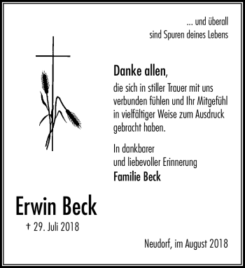 Traueranzeige von Erwin Beck von Frankenpost