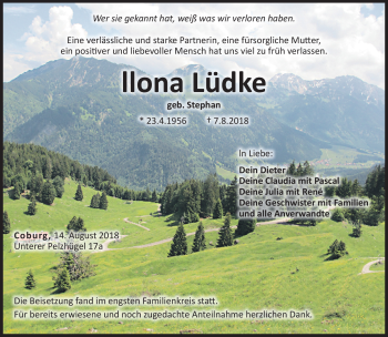 Traueranzeige von Ilona Lüdke von Neue Presse Coburg