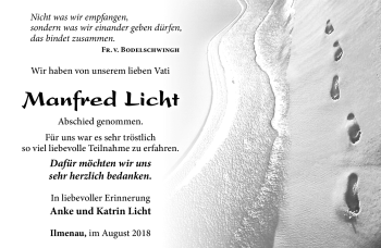 Traueranzeige von Manfred Licht von Südthüringer Presse
