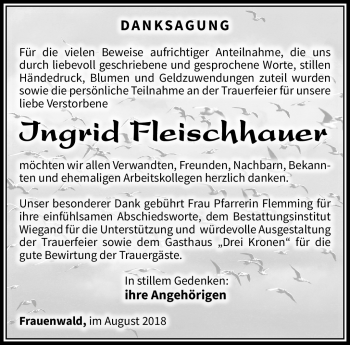 Traueranzeige von Ingrid Fleischhauer von Südthüringer Presse