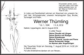 Traueranzeige von Werner Thümling von Frankenpost