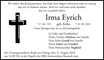 Traueranzeige von Irma Eyrich von Neue Presse Coburg