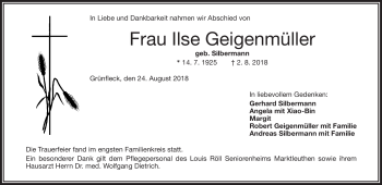 Traueranzeige von Ilse Geigenmüller von Frankenpost