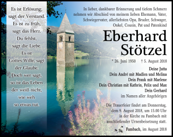 Traueranzeige von Eberhard Stötzel von Südthüringer Presse