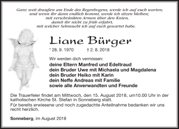 Traueranzeige von Liane Bürger von Südthüringer Presse