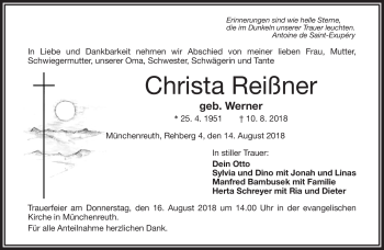 Traueranzeige von Christa Reißner von Frankenpost