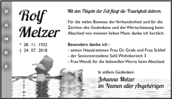 Traueranzeige von Rolf Melzer von Südthüringer Presse
