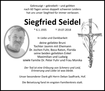 Traueranzeige von Siegfried Seidel von Frankenpost