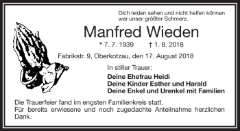 Traueranzeige von Manfred Wieden von Frankenpost