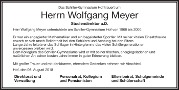 Traueranzeige von Wolfgang Meyer von Frankenpost