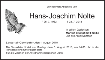 Traueranzeige von Hans-Joachim Nolte von Neue Presse Coburg