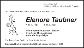 Traueranzeige von Elenore Taubner von Südthüringer Presse