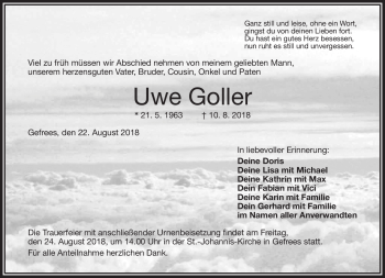 Traueranzeige von Uwe Goller von Frankenpost