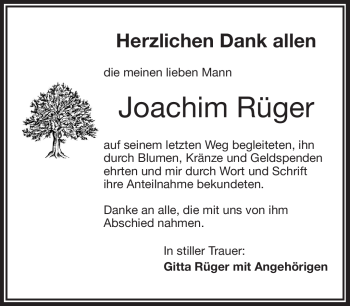 Traueranzeige von Joachim Rüger von Frankenpost