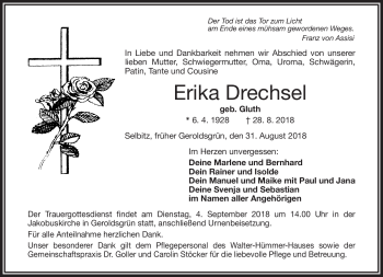 Traueranzeige von Erika Drechsel von Frankenpost