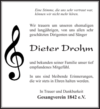 Traueranzeige von Dieter Drohm von Südthüringer Presse