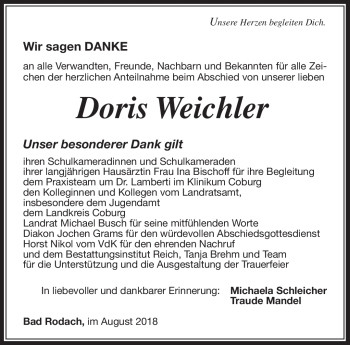 Traueranzeige von Doris Weichler von Südthüringer Presse