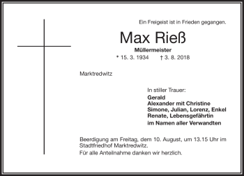 Traueranzeige von Max Rieß von Frankenpost