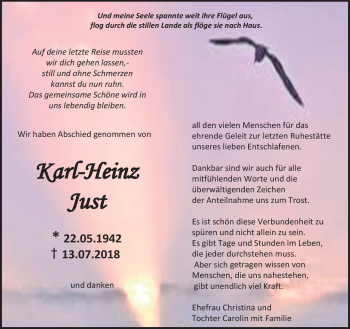 Traueranzeige von Karl-Heinz Just von Südthüringer Presse