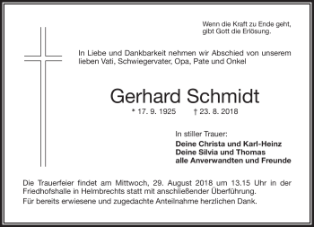 Traueranzeige von Gerhard Schmidt von Frankenpost