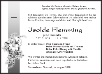 Traueranzeige von Isolde Flemming von Südthüringer Presse