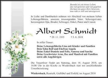 Traueranzeige von Albert Schmidt von Südthüringer Presse