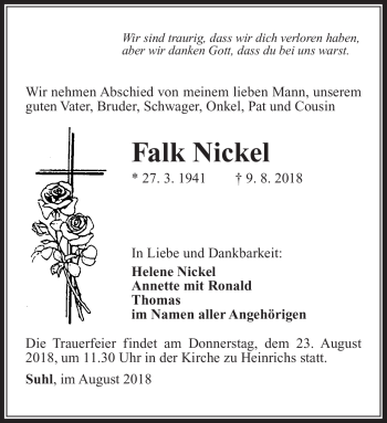 Traueranzeige von Falk Nickel von Südthüringer Presse
