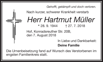 Traueranzeige von Hartmut Müller von Frankenpost