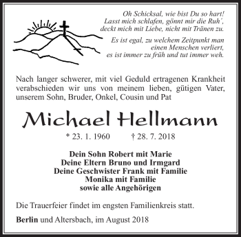 Traueranzeige von Michael Hellmann von Südthüringer Presse