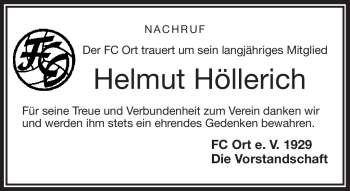 Traueranzeige von Helmut Höllerich von Frankenpost