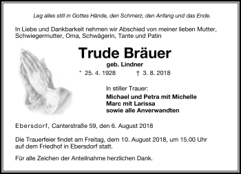 Traueranzeige von Trude Bräuer von Neue Presse Coburg