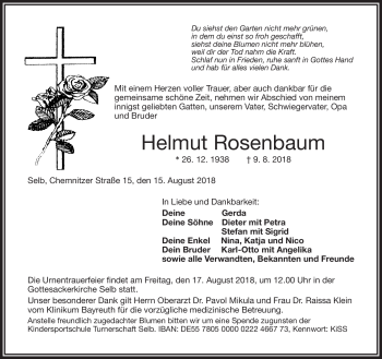 Traueranzeige von Helmut Rosenbaum von Frankenpost