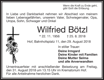 Traueranzeige von Wilfried Bötzl von Frankenpost