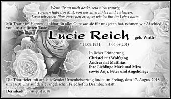 Traueranzeige von Lucie Reich von Südthüringer Presse