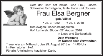 Traueranzeige von Elsa Bergner von Frankenpost