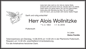 Traueranzeige von Alois Wollnitzke von Frankenpost