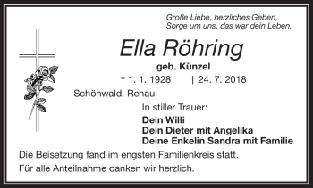 Traueranzeige von Ella Röhring von Frankenpost