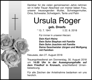 Traueranzeige von Ursula Roger von Neue Presse Coburg