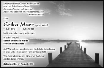 Traueranzeige von Erika Marr von Südthüringer Presse