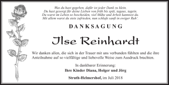 Traueranzeige von Ilse Reinhardt von Südthüringer Presse