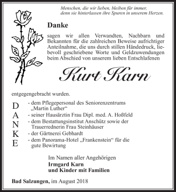 Traueranzeige von Kurt Karn von Südthüringer Presse